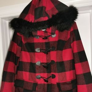 Ladies pea coat with a detachable hood